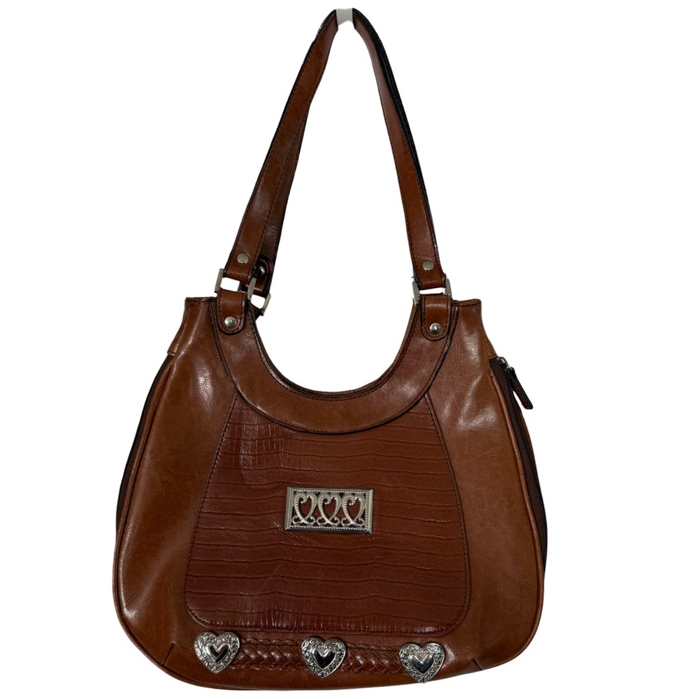 Vintage Brown Genuine Leather 3-Piece Set Purse Wallet Phone Case Heart Conchos‎